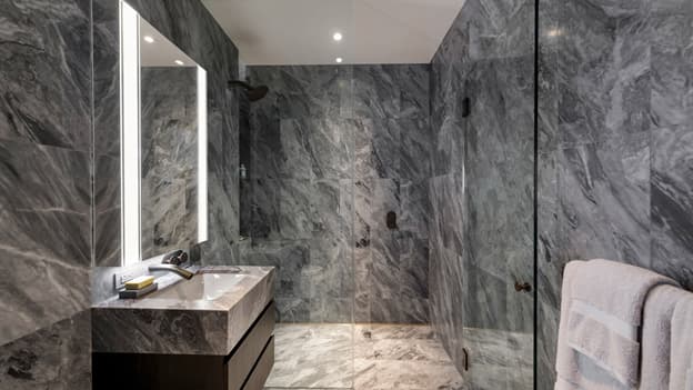 Marble bathroom with opulent surface coverage