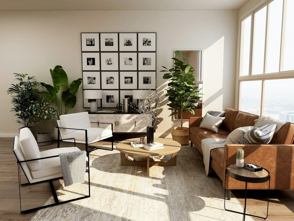 Luxury residential living room with designer furniture